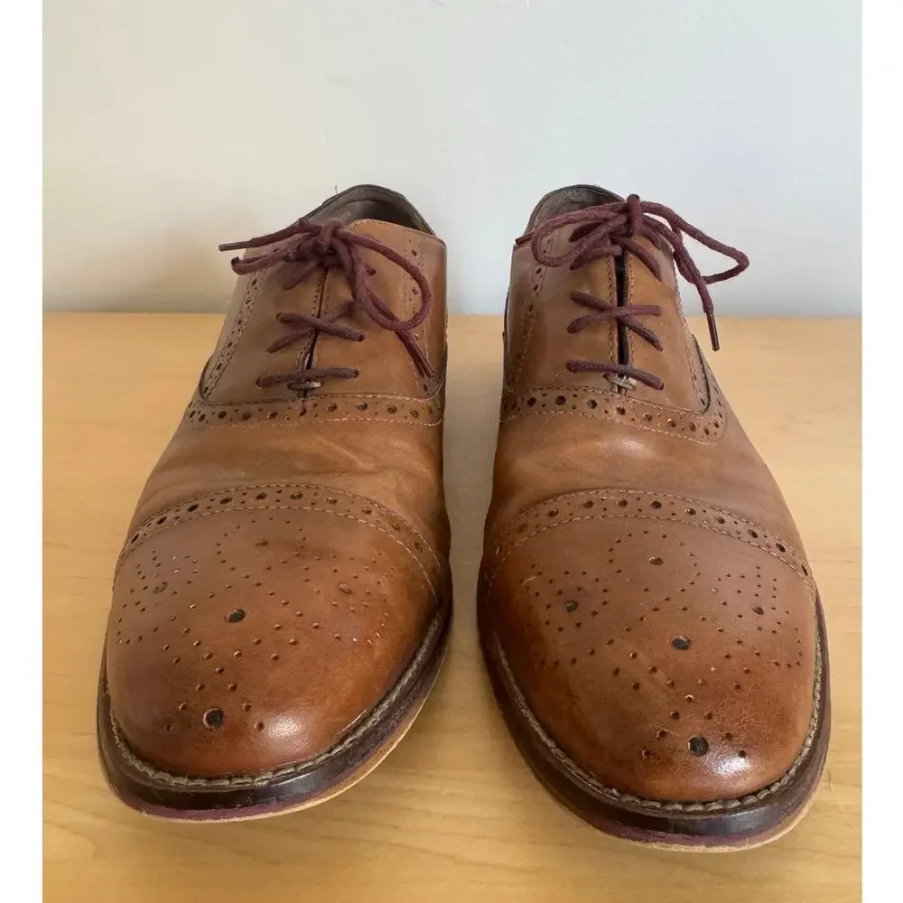 Johnston & Murphy Conard Men's Cap Toe Oxford Brogue Dress Shoes Tan Leather 11